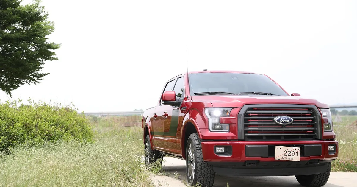 Ford F-150 pickup truck exterior showing the front door and Ford badge
