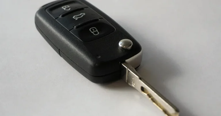 Car key fob with ignition blade closeup
