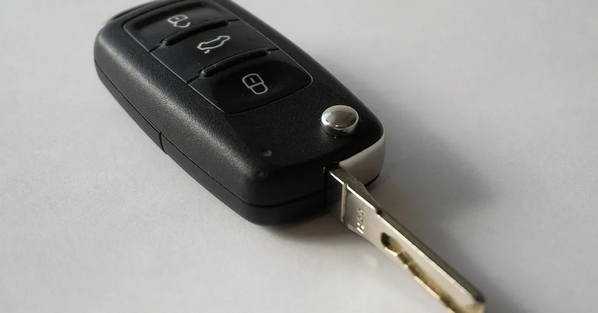 Car key fob with ignition blade closeup
