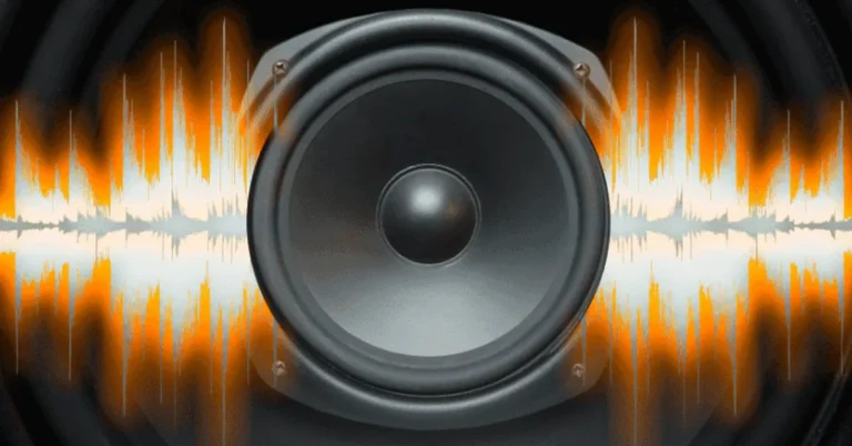Car audio speaker with a sound wave graphic