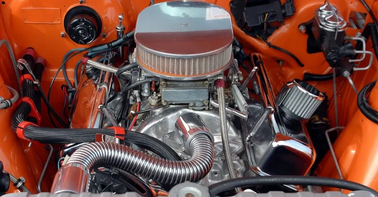 Chevy small block V8 engine bay with chrome air filter