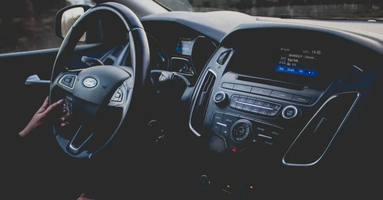 Ford steering wheel and dashboard interior