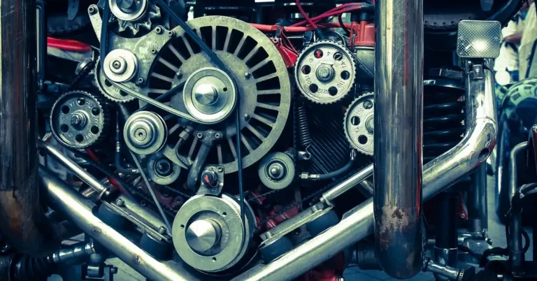 Car engine mechanical components closeup