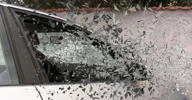 Car window shattered by vandalism
