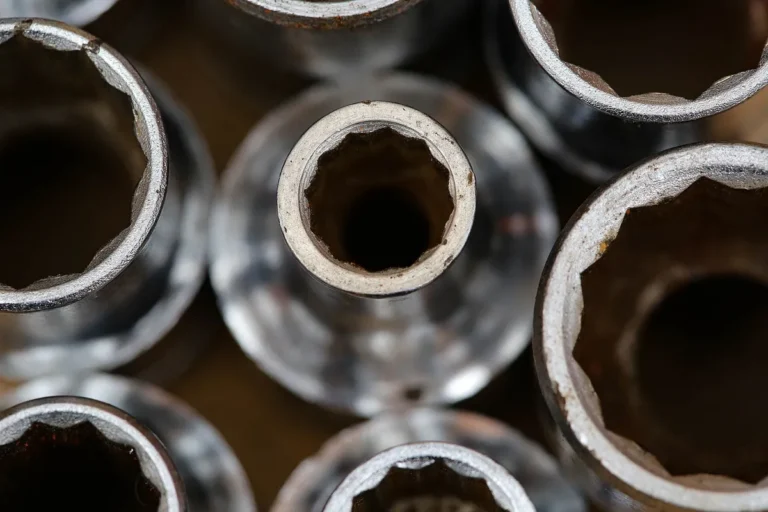 Close-up top view of metal socket wrench heads