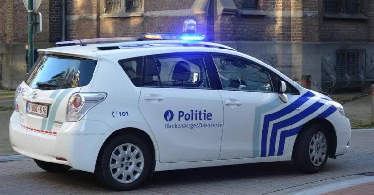 Police patrol car with emergency lights on