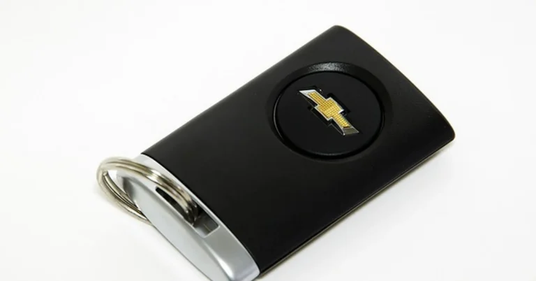 A Chevrolet key fob with the bowtie logo, relevant to using the remote start feature