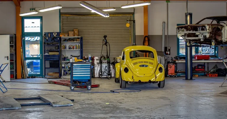 A classic car restoration project in a garage