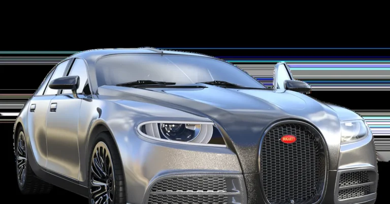 A modern luxury car front view on the road