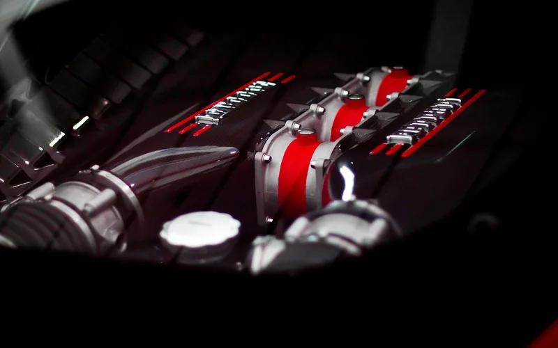 Modern Aston Martin V8 engines are sourced from Mercedes-AMG High-performance V8 engine bay in a sports car