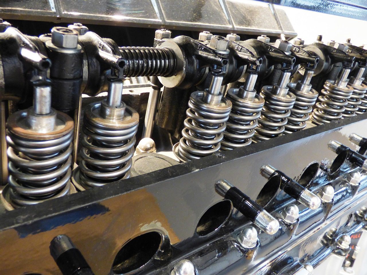 Close-up of engine cylinders in a V configuration