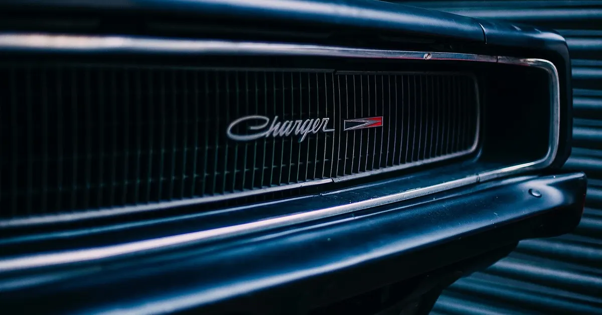 A classic 1970s Dodge Charger muscle car