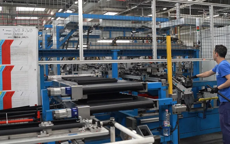 An auto parts production line inside an automotive factory