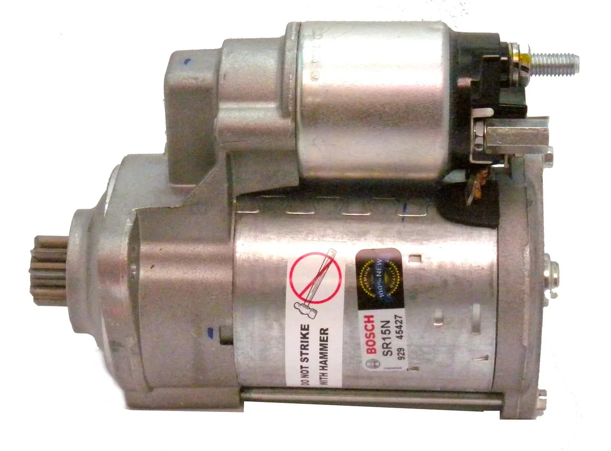 Chevy starter solenoid mounted on the starter motor showing the B, S, and M terminals