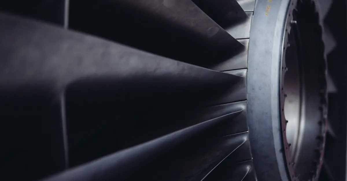 Close view of dark fan blades and hub