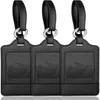 Teskyer Leather Luggage Tags for Suitcases, 3 Pack, Black