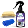 BUFFZIT glass anti-fog spray bottle with an application sponge and a blue towel