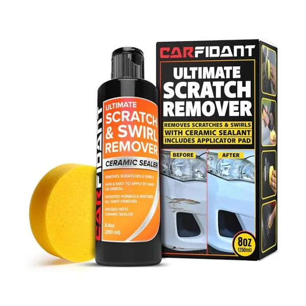Carfidant Scratch and Swirl Remover kit with buffer pad on white background
