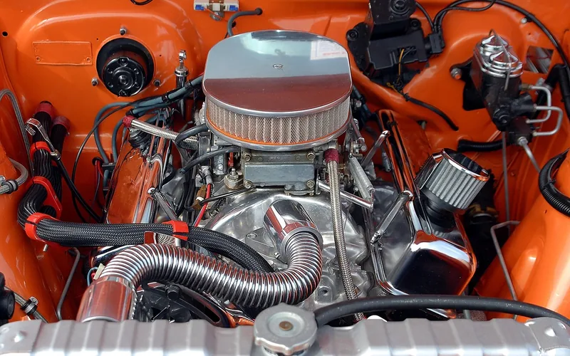 chromed engine bay of a classic hot rod with a carbureted V8, a common candidate for a one-wire alternator upgrade chromed engine bay of a classic hot rod with a carbureted V8, a common candidate for a one-wire alternator upgrade