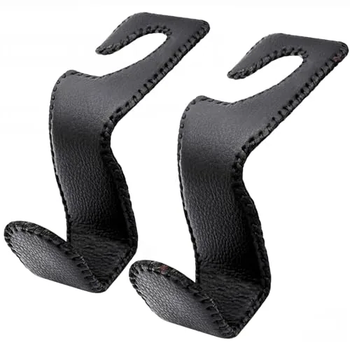 EldHus leather-wrapped metal headrest hooks, a 2-pack rated for 50 lbs per hook EldHus leather-wrapped metal headrest hooks, a 2-pack rated for 50 lbs per hook