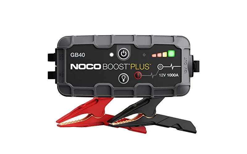 NOCO Boost GB40 1000A portable lithium car jump starter with clamps and USB-C cable