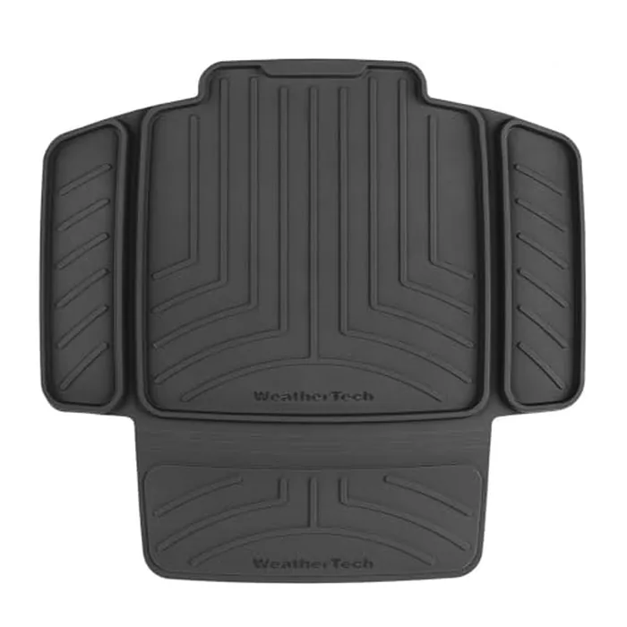 WeatherTech rigid child car seat protector engineered to meet FMVSS-213 crash test standards