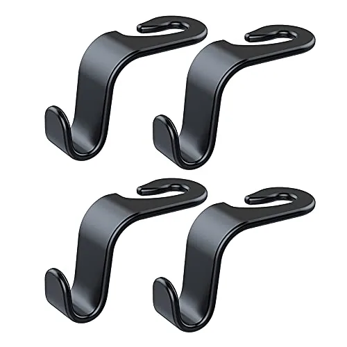 Wislter 4-pack black headrest hooks, each rated to hold 44 lbs of bags or groceries Wislter 4-pack black headrest hooks, each rated to hold 44 lbs of bags or groceries