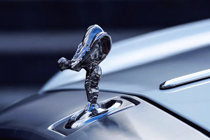 Spirit of Ecstasy hood ornament on a Rolls-Royce bonnet