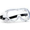Clear anti-fog safety goggles with a black adjustable strap, product photo