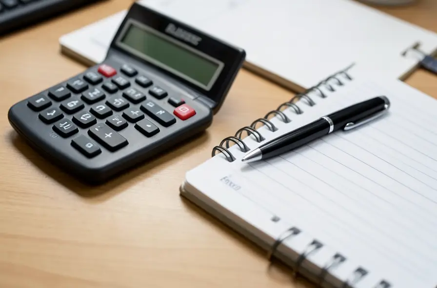 A calculator and budget notebook used to plan car payments and avoid repossession