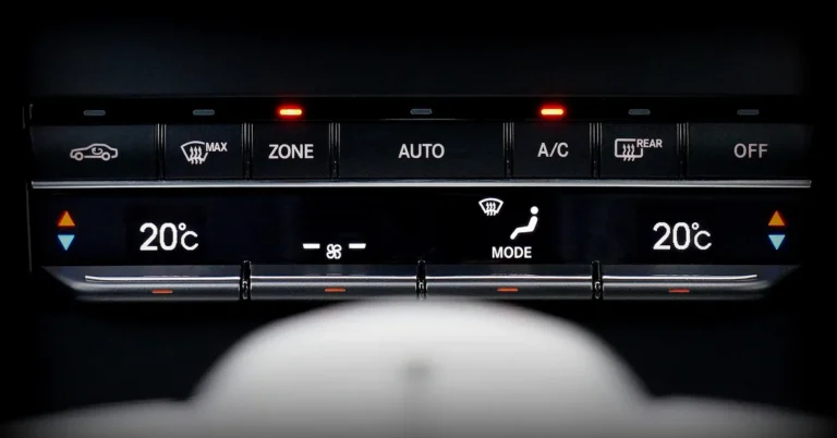 Car climate control panel with the recirculation button at the far left