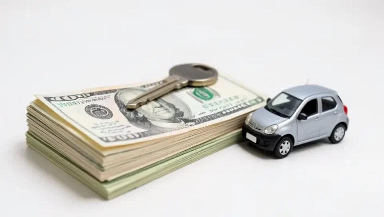 A car key and stack of money symbolizing car insurance savings as drivers age