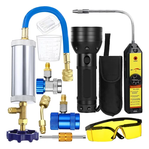 Tellegloww AC Leak Detector Kit Electronic Refrigerant Sniffer, R1234yf R134a R410a Oil Dye Injector with Low Side Coupl
