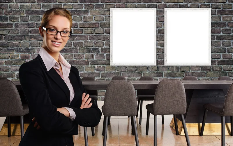 Business executive leading a meeting in a corporate office setting