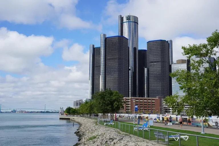 General Motors Renaissance Center towers on the Detroit riverfront