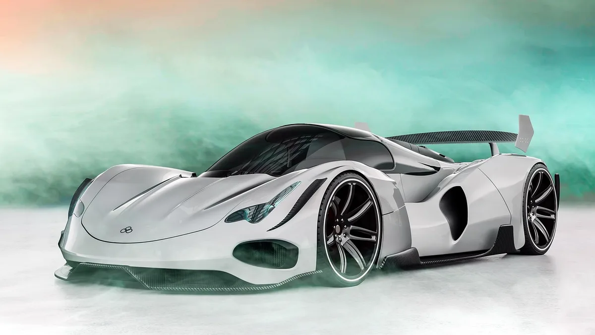 Futuristic white concept sports car representing the next-gen racer look
