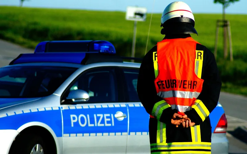 Police car with flashing lights responding to a roadside accident