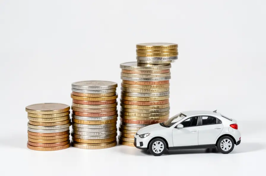Rising stacks of coins next to a toy car, representing increasing average car payments