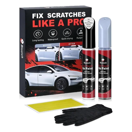 Mineral White Metallic Tricoat A96 for BMW Touch Up Paint Kit[2K Clear Coat Included],Exact Color Match Touch Up Paint f