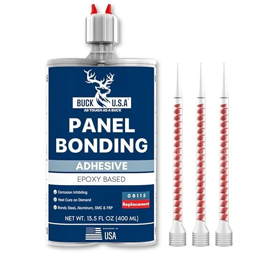 Buck panel bonding adhesive two-part epoxy cartridge with mixing nozzles for automotive door skins