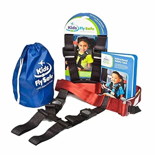 Kids Fly Safe CARES Airplane Safety Harness restraint system in its travel bag