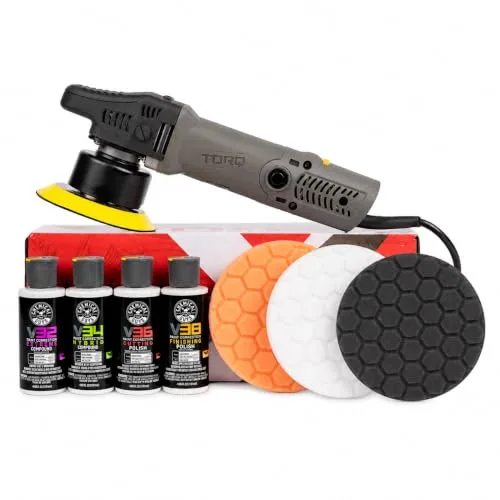 Chemical Guys TORQX random orbital polisher kit with pads and pad conditioning brush