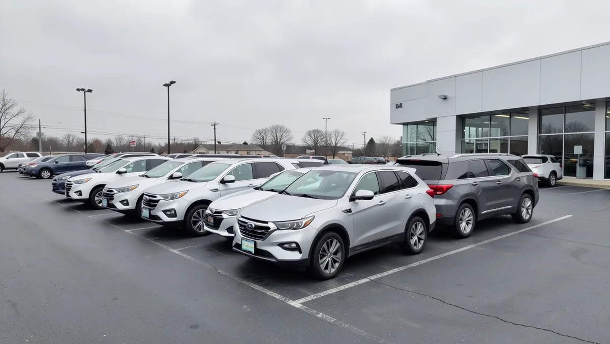 row of vehicles in a dealership loaner car fleet lot