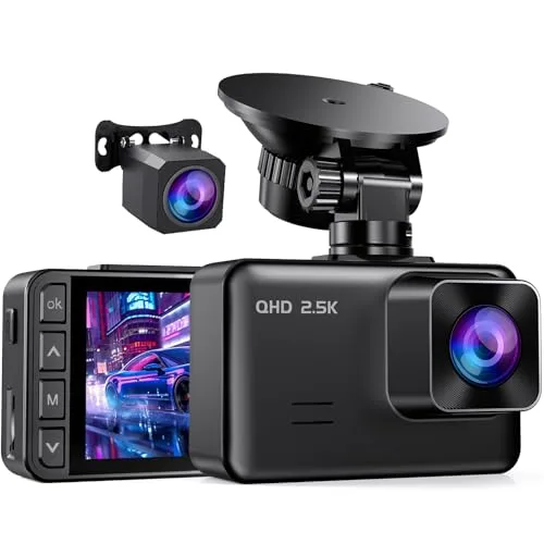 Dual dash cam with front and rear cameras and suction mount
