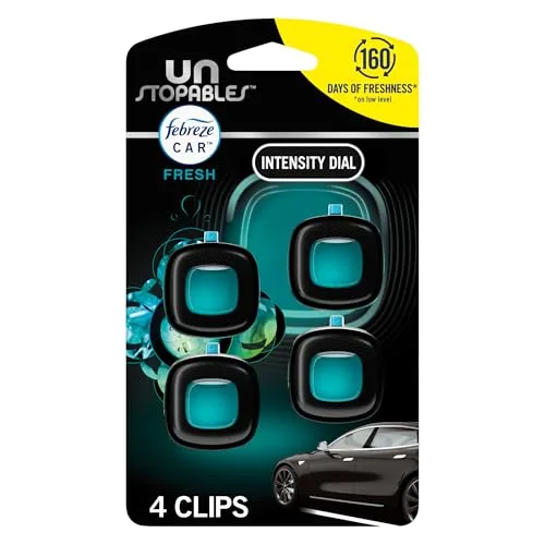 Febreze Unstopables Car Odor-Fighting Car Freshener Vent Clip Fresh Scent, .07 oz. Car Vent Clip, Pack of 4 (Packaging may vary)