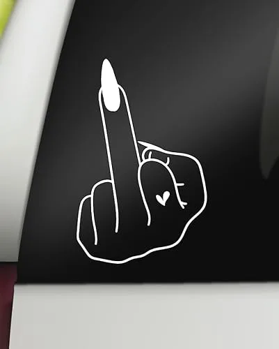 Middle Finger Decal | Girly Cute | Funny Car Bumper Sticker Window Laptop Tumbler | 3.8