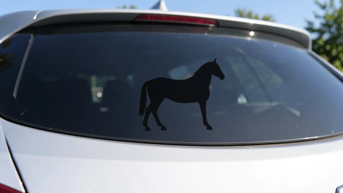 Black vinyl horse silhouette decal applied cleanly on a car's rear window with no air bubbles