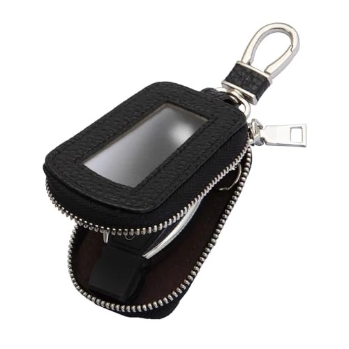 Black zippered leather protective case for a car key fob