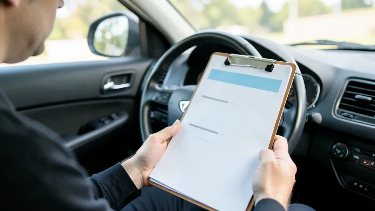driver reviewing car insurance policy document before taking a loaner car