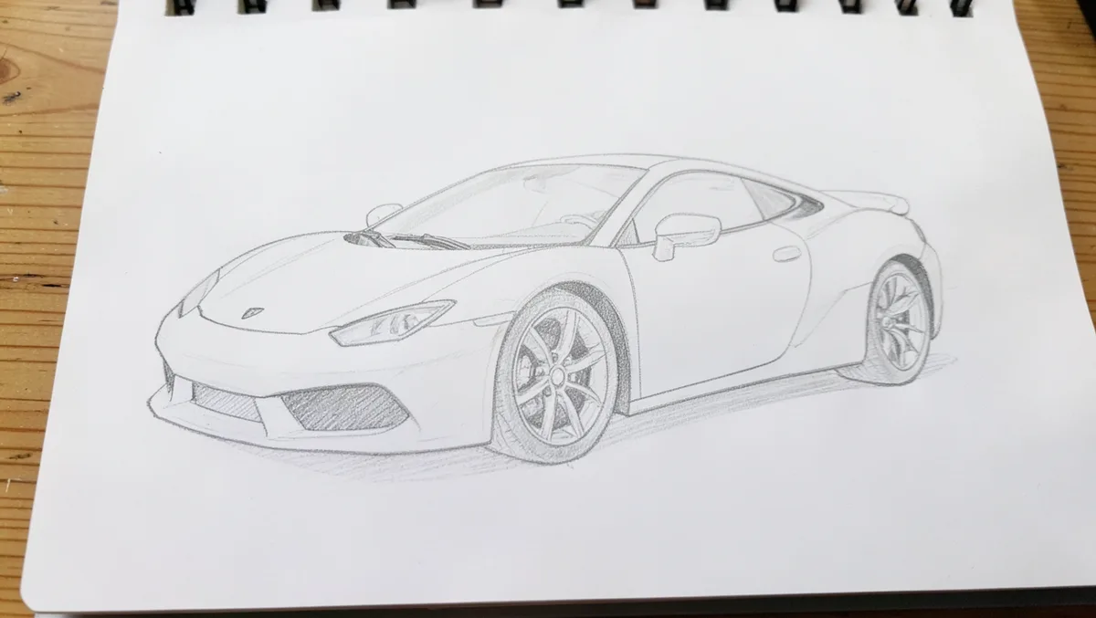 Basic pencil outline sketch of a sports car